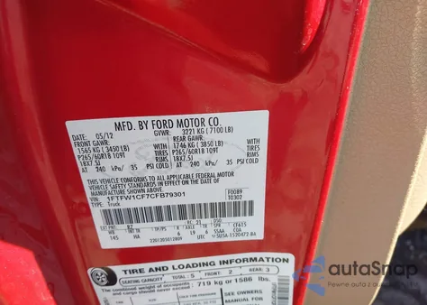 2012 Ford F-150 Lariat z USA, uszkodzony, nr VIN 1FTFW1CF7CFB79301